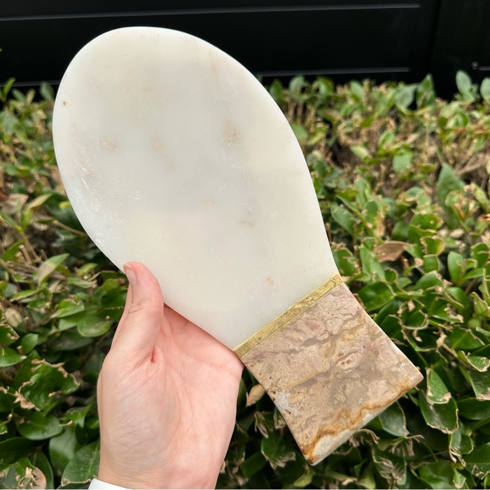 Natural Stone Marble Spoon Rest Utensil Holder White / Tan Brown Home Decor